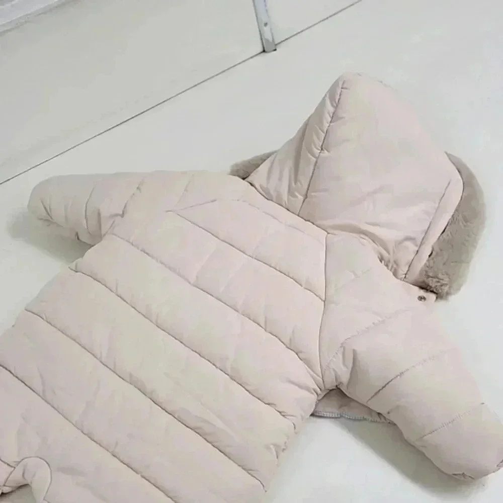 Jacadi Baby One-Piece Unisex Beige Quilted Snow Suit